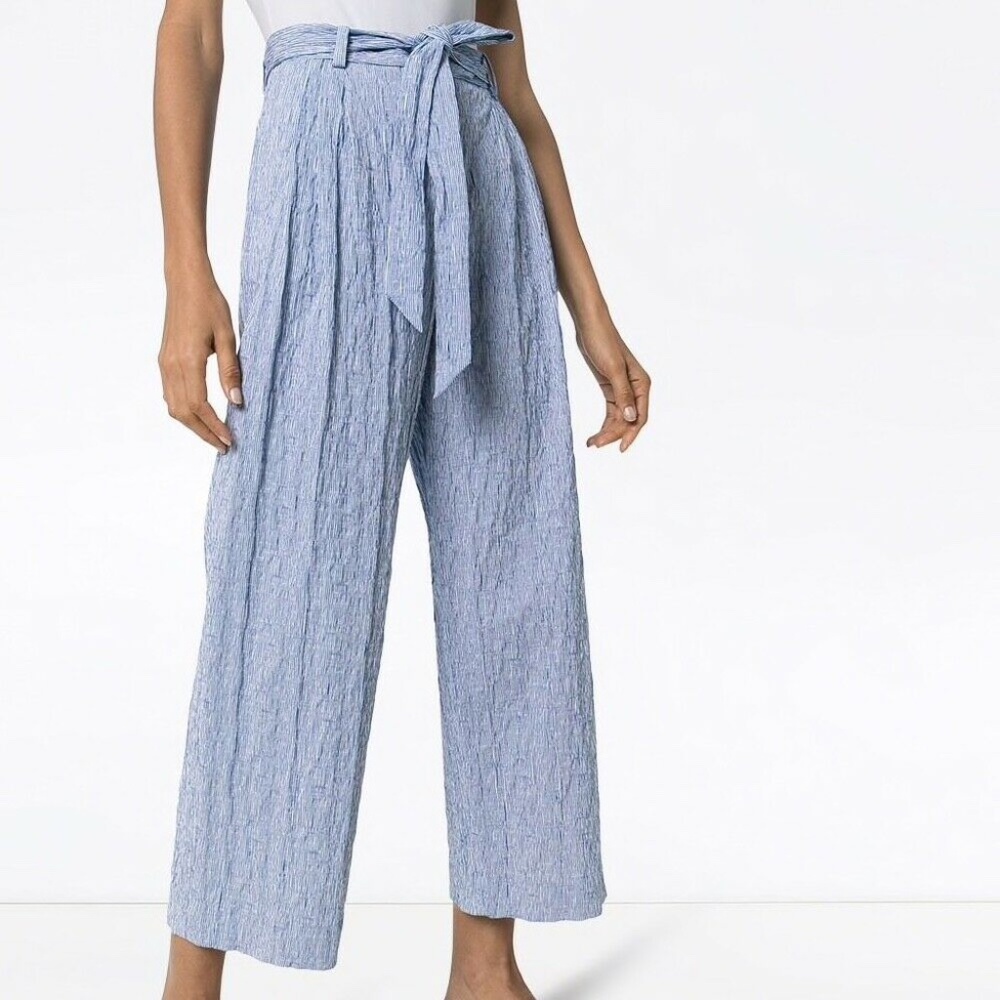Rosie Assoulin BY any OTHER NAME Aviator Tie Waist Seersucker Trousers Pants 12